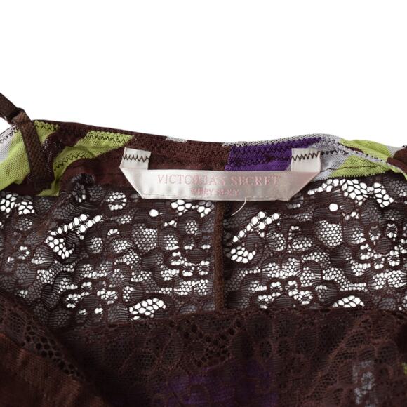 Y2K Victoria's Secret Purple Abstract Micro Mesh Lingerie Camisole Mini Dress - Picture 3 of 6